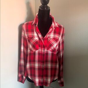 Velvet Heart Red Plaid Button Down Shirt with front pocket’s.